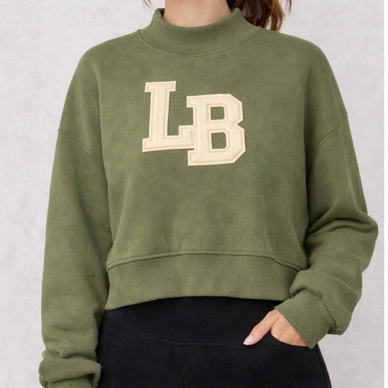 Loblolly Bottom -  Olive Cropped Mock Neck Sweatshirt (Presale)